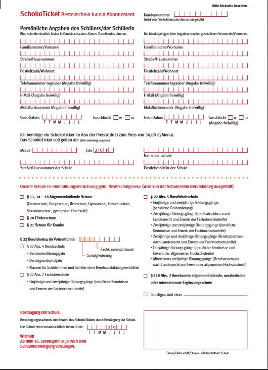Finanzielle Unterstützung - Fahrkosten (SchokoTicket)